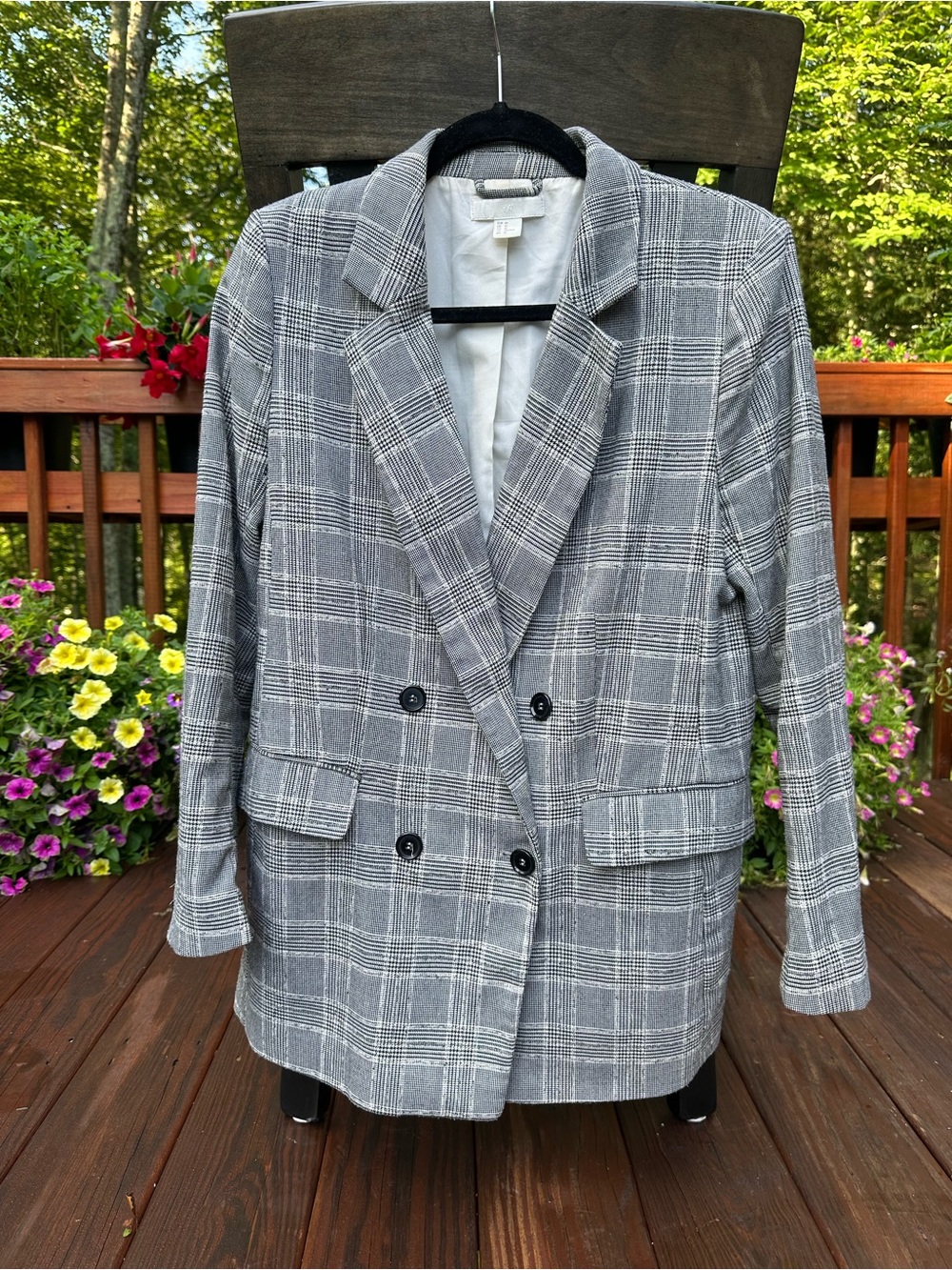 H&M Gray Plaid Double-Breasted Blazer